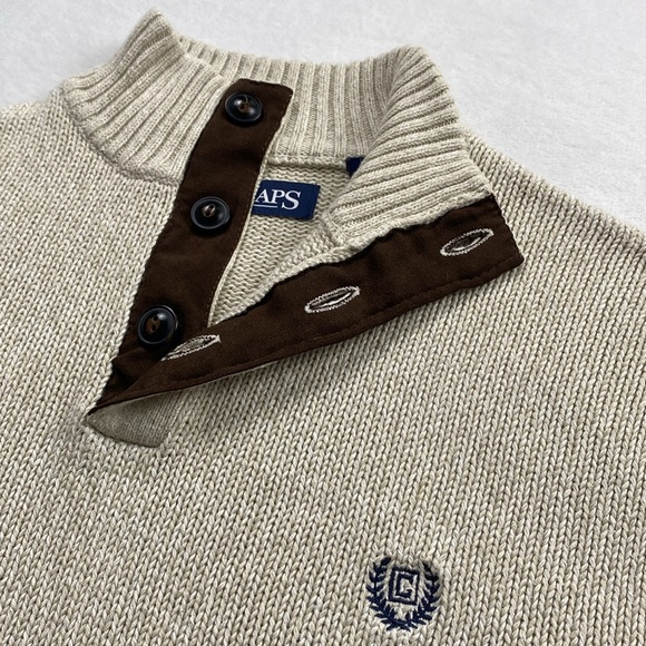 Chaps Knit Mock Neck Quarter Button Elbow Patch Long Sleeve Pullover Sweater - Picture 6 of 16